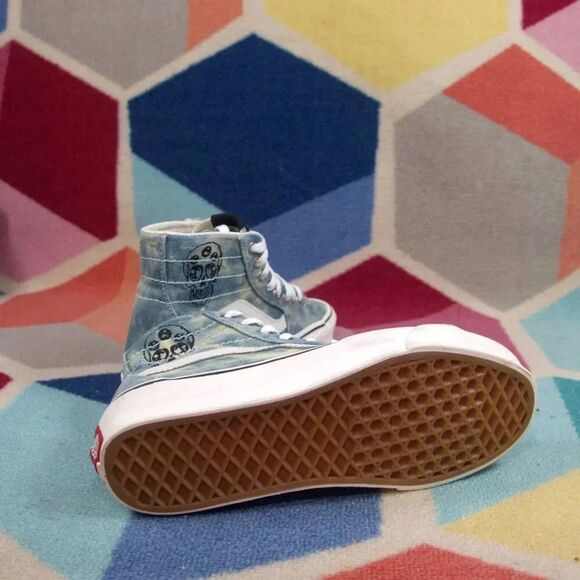 VANS SK8-HI Tapered Denim Embroidery Skull Sneakers size 6.5 - Picture 4 of 6